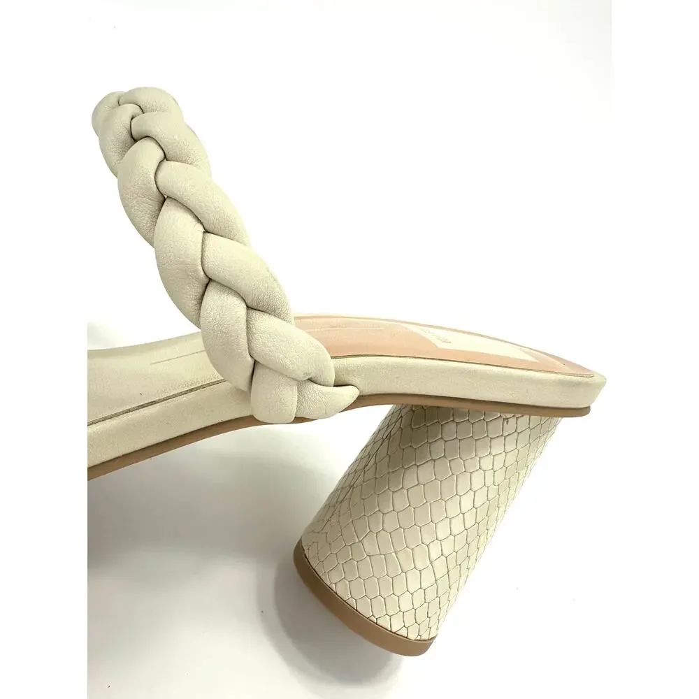 Dolce Vita Nolita Sandal Sz 8 Ivory Leather Cylinder Chunky Heel Braided Straps